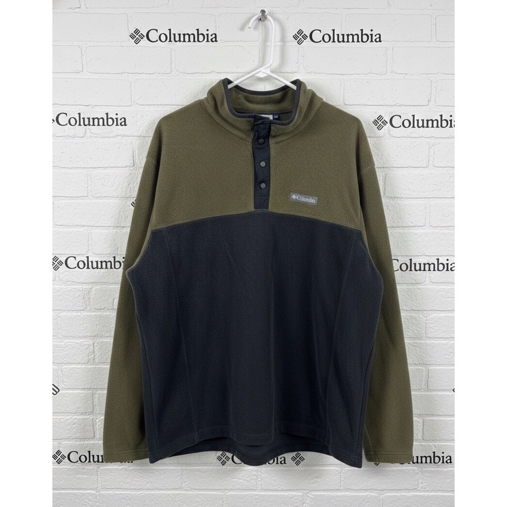 🔥Columbia 🤑Mountain Fleece Pullover XXL Olive Green Color Block Half Snap Mens